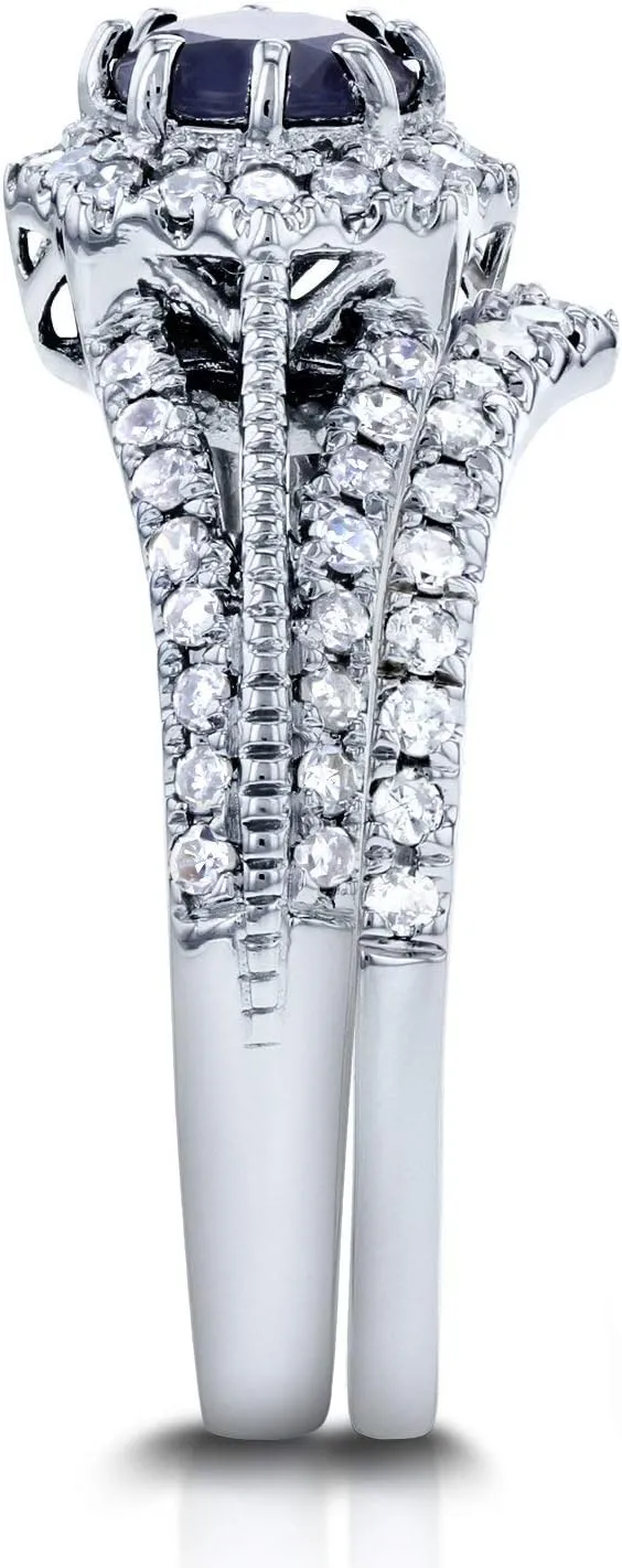 Kobelli Sapphire and 1/2ct TDW Diamond Star Halo Bridal Set 14k White Gold (2 Piece Set)