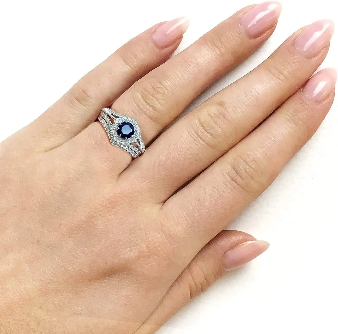 Kobelli Sapphire and 1/2ct TDW Diamond Star Halo Bridal Set 14k White Gold (2 Piece Set)