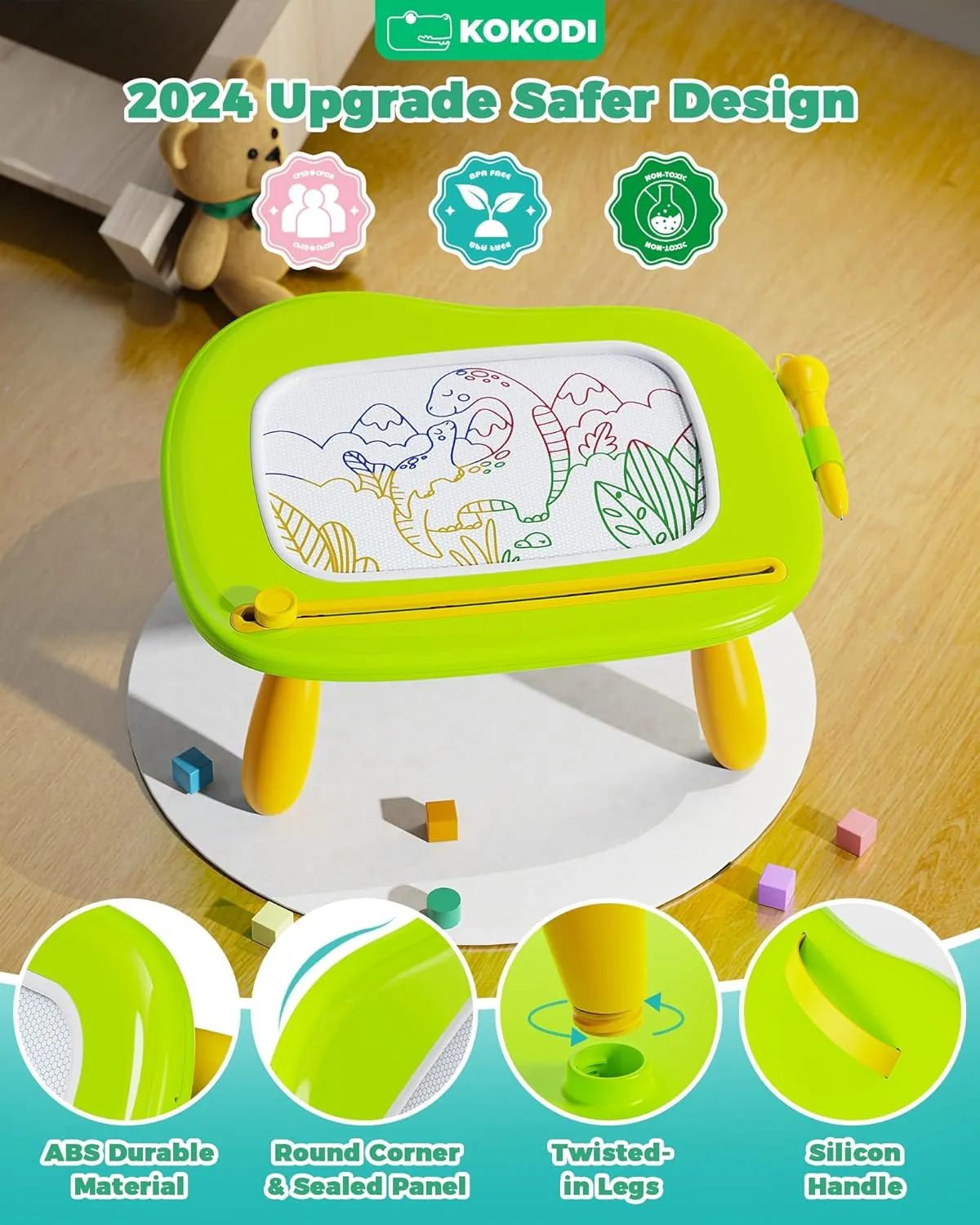 KOKODI Mess-Free Magnetic Drawing, Toddler Girl Toys for 1-2 Year Old, Large Doodle Board Pad Learning and Educational Toys for 1 2 3 Year Old Baby Kids Birthday Gifts(Green)