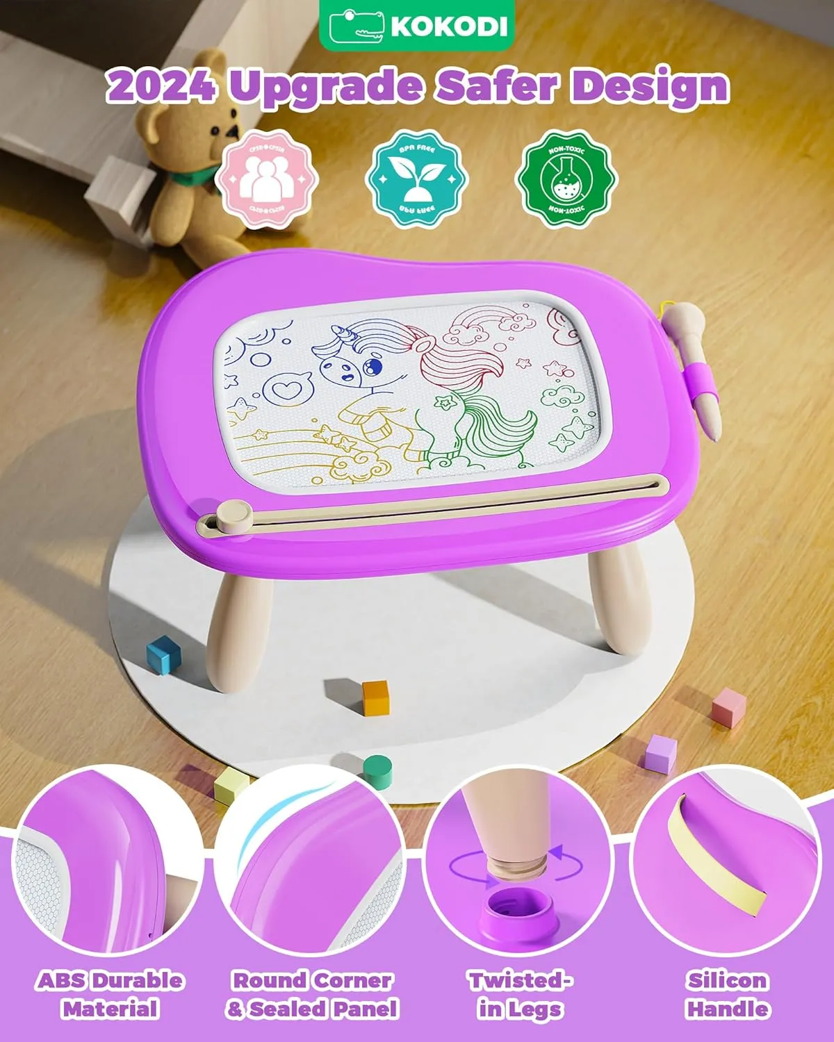 KOKODI Mess-Free Magnetic Drawing, Toddler Girl Toys for 1-2 Year Old, Large Doodle Board Pad Learning and Educational Toys for 1 2 3 Year Old Baby Kids Birthday Gifts(Purple)