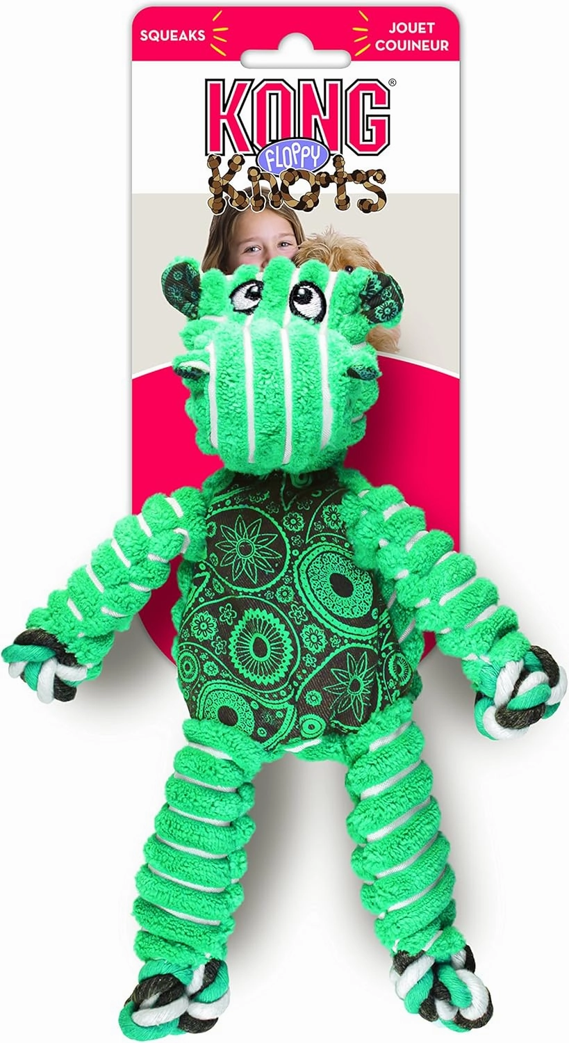 KONG Floppy Knots - Knotted Rope Dog Toy Entices Play - Tug Toy Satisfies Natural Instincts - Dog Supplies with Floppy Design & Minimal Stuffing - Hippo, for Medium/Large Dogs