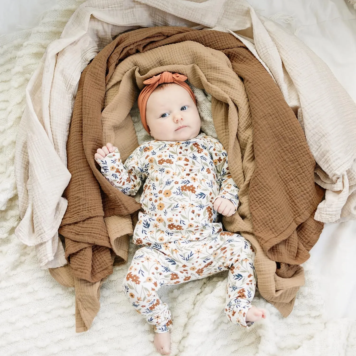 Konssy 3 Pack Muslin Swaddle Blankets for Unisex, Newborn Receiving Blanket, Large 47 x 47 inches, Soft Breathable Muslin Baby Swaddles for Boys & Girls