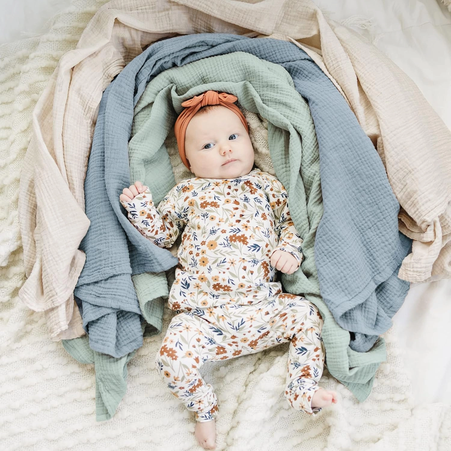 Konssy 3 Pack Muslin Swaddle Blankets for Unisex, Newborn Receiving Blanket, Large 47 x 47 inches, Soft Breathable Muslin Baby Swaddles for Boys & Girls