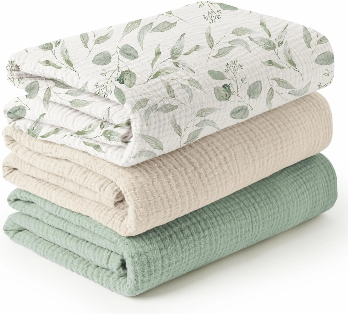 Konssy 3 Pack Muslin Swaddle Blankets for Unisex, Newborn Receiving Blanket, Large 47 x 47 inches, Soft Breathable Muslin Baby Swaddles for Boys & Girls