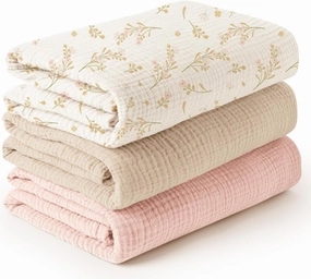 Konssy 3 Pack Muslin Swaddle Blankets for Unisex, Newborn Receiving Blanket, Large 47 x 47 inches, Soft Breathable Muslin Baby Swaddles for Boys & Girls