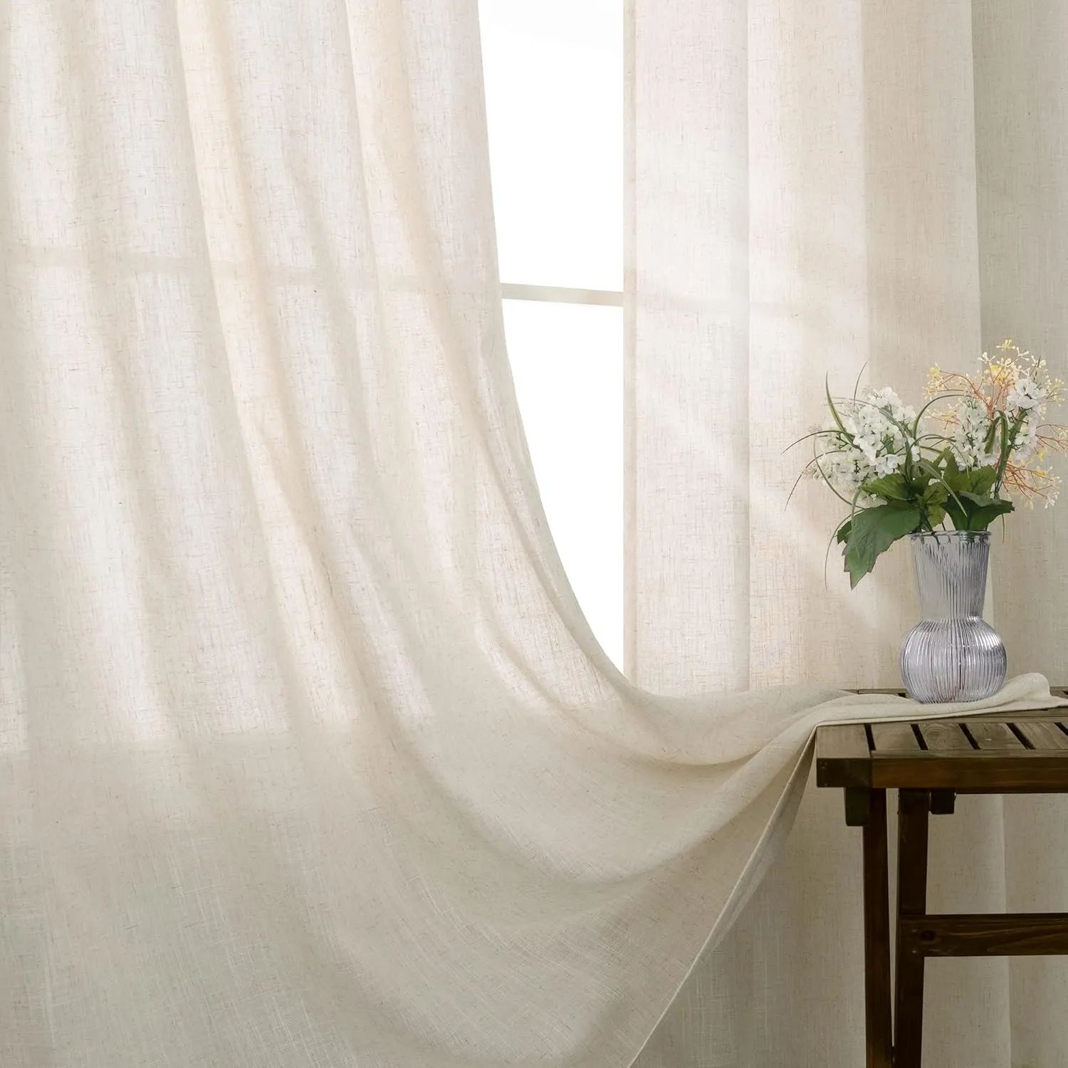 KOUFALL Beige Rustic Country Curtains for Living Room 84 Inches Long Flax Linen Bronze Grommet Tan Sand Color Solid Faux Linen Curtains for Bedroom Sliding Glass Patio Door 2 Panels