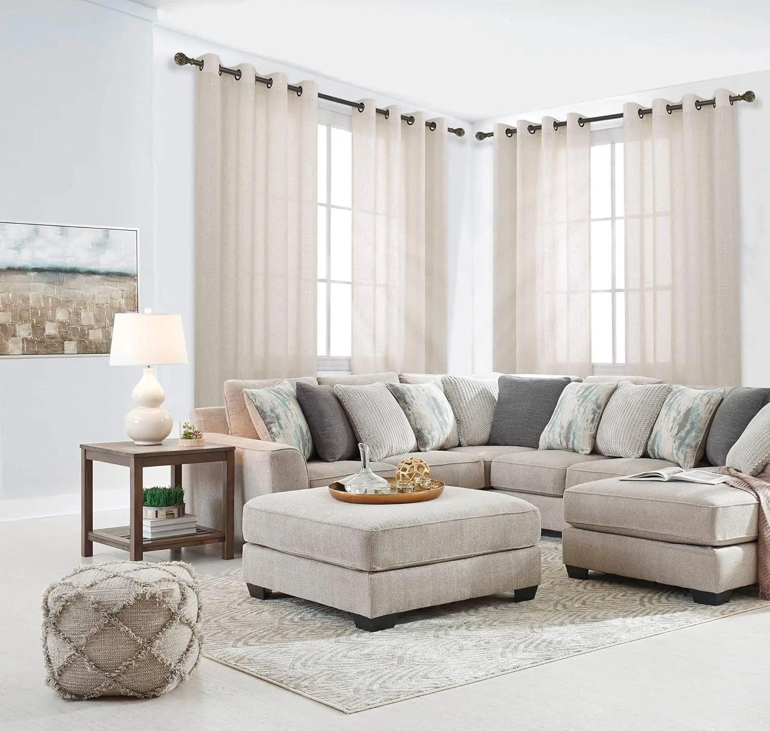 KOUFALL Beige Rustic Country Curtains for Living Room 84 Inches Long Flax Linen Bronze Grommet Tan Sand Color Solid Faux Linen Curtains for Bedroom Sliding Glass Patio Door 2 Panels