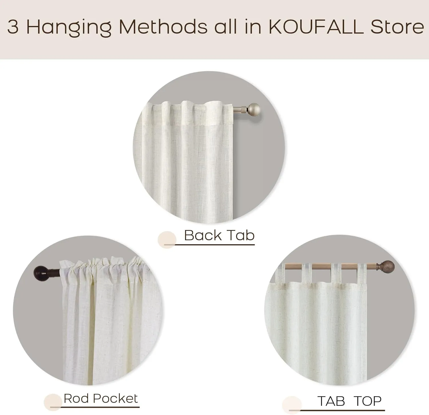 KOUFALL Linen Grommet Curtains for Living Room,Semi Sheer Boho Farmhouse Neutral Cream Curtain Drapes with Bronze Grommets,Room Curtains for Bedroom Window Set of 2 Panels 84 Length