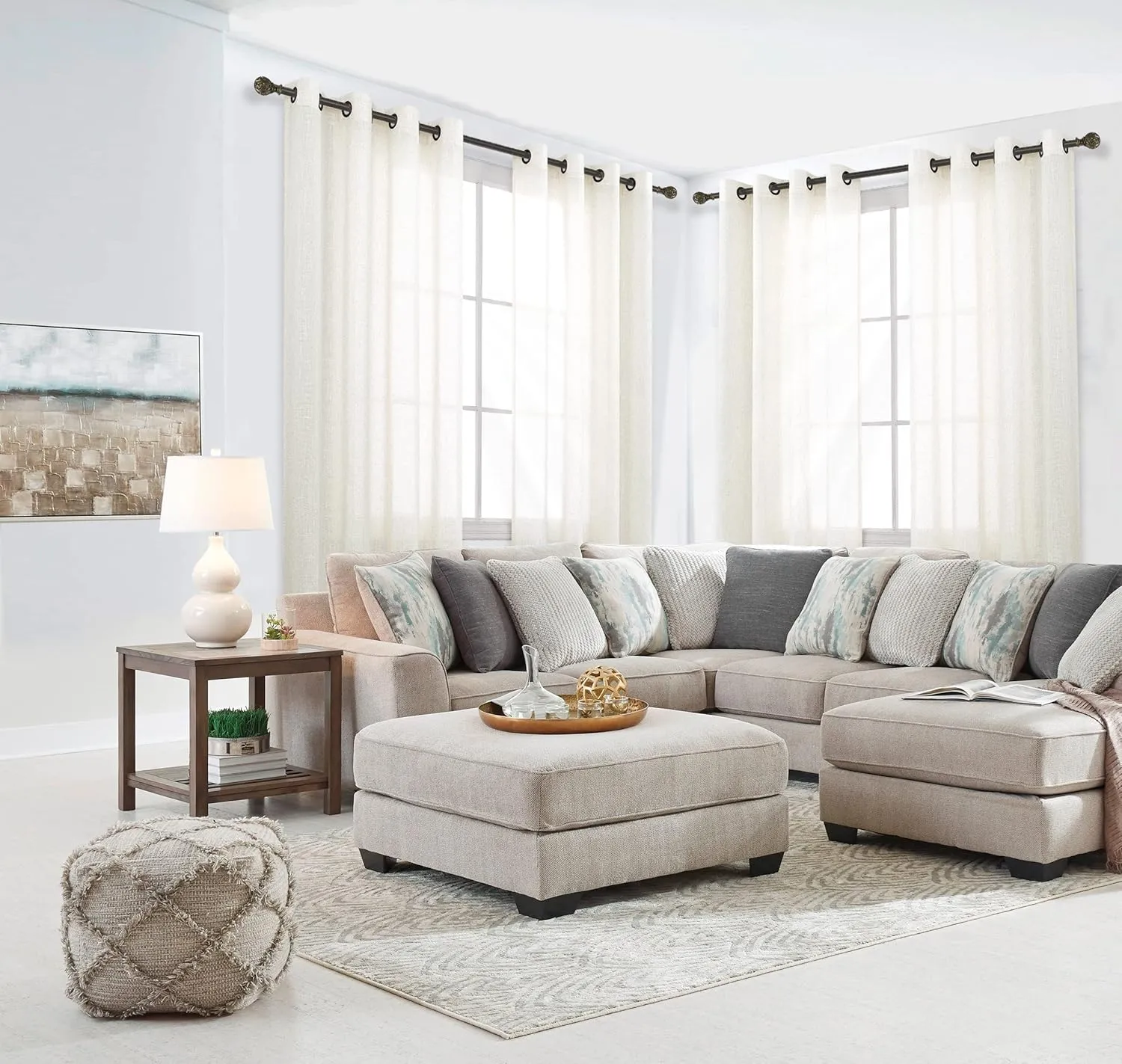 KOUFALL Linen Grommet Curtains for Living Room,Semi Sheer Boho Farmhouse Neutral Cream Curtain Drapes with Bronze Grommets,Room Curtains for Bedroom Window Set of 2 Panels 84 Length