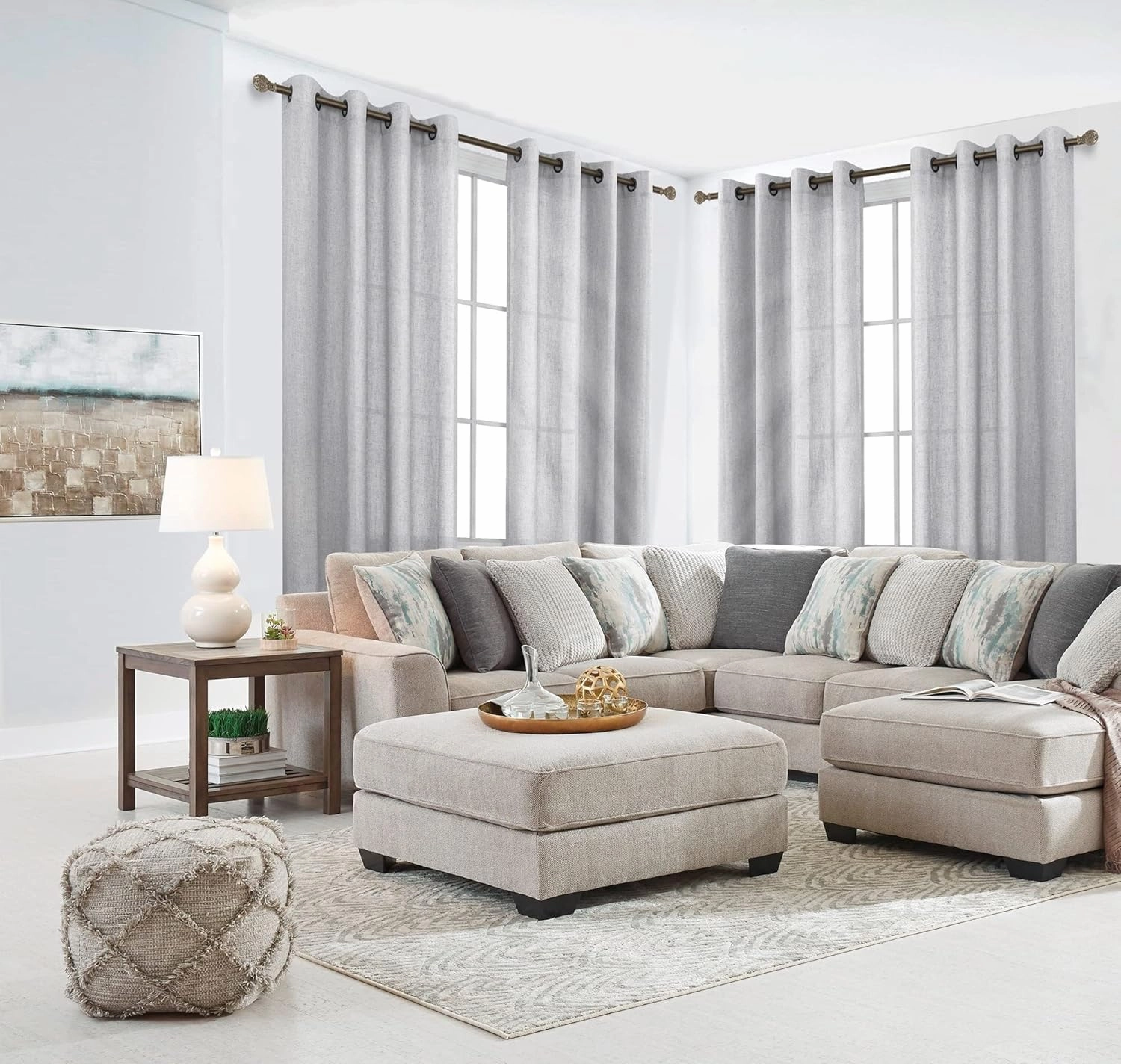 KOUFALL Light Grey Curtains 84 Inch Length for Living Room 2 Panels Set Bronze Grommet Light Filtering Semi Sheer Linen Curtain for Dining Room Bedroom 84 Inches Long,Dove Gray