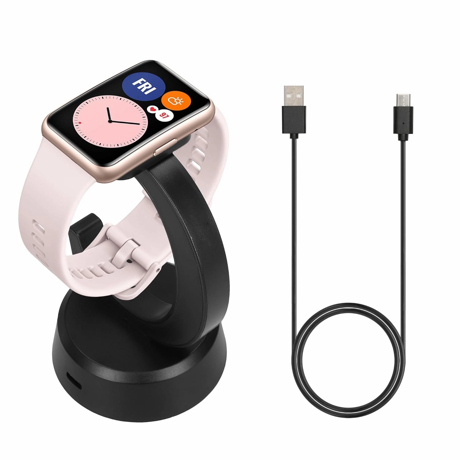 kwmobile Smartwatch Docking Station Compatible with Huawei Watch Fit/Band 9 / Band 8 / Band 7 / Band 6 / Watch Fit 3 Charge Stand - Magnetic Dock - Black