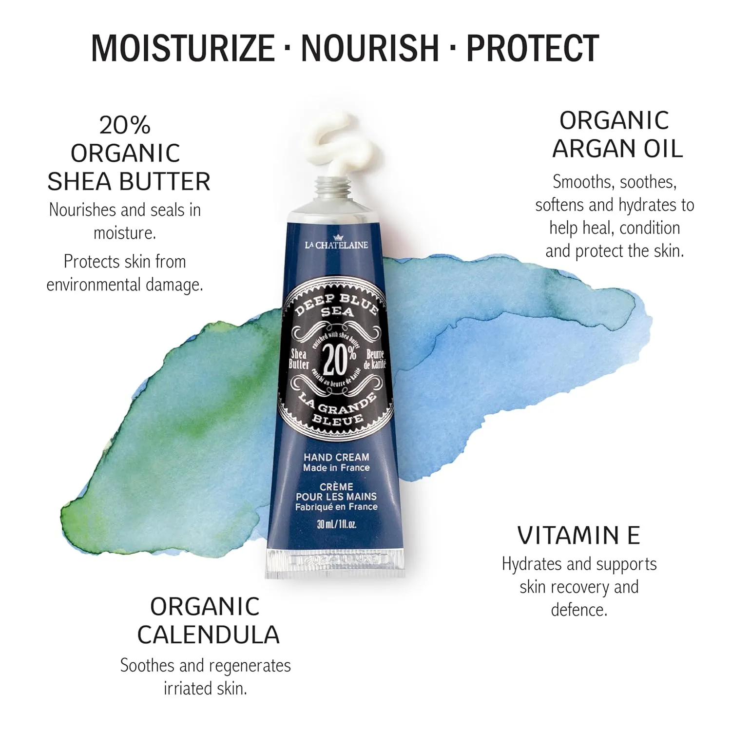La Chatelaine Hand Cream Gift Set for Men, Ready-To-Gift Travel Size Hand Lotion, Natural Hand Cream Made in France with 20% Organic Shea Butter (Deep Blue Sea, Sandalwood, Citrus Zest) 3 x 1 fl oz