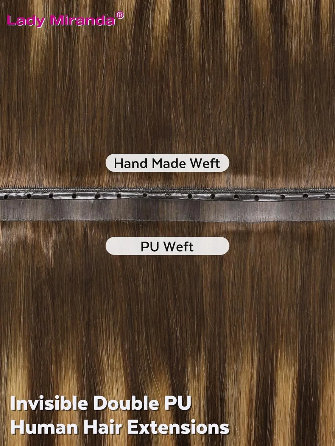 LADY MIRANDA 20 Inch Double Weft Hair Extensions with Micro Beads 8 Pieces 100g Honey Blonde Highlights Twin Tabs Hair Extensions Invisible Seamless PU Weft Genius Real Human Hair(T4/27, 20 Inch)