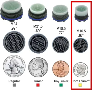 Laminar Faucet Aerator 0.5 gpm Cache M16.5 & M24 Hidden insert Low Flow Clear Stream with Install Key Standard/Tom Thumb (Tom Thumb M16.5)