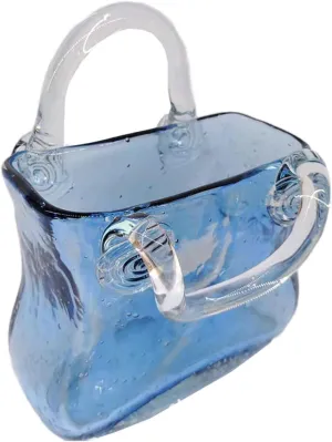 LAMPPE Purse Flower Vase, Hand Blown Glass Vase Purse Bag Glass Vase Handbag Vases for Flowers, Unique for Centerpieces,Table Decorations,Wedding Decor,Home,Style2-Blue