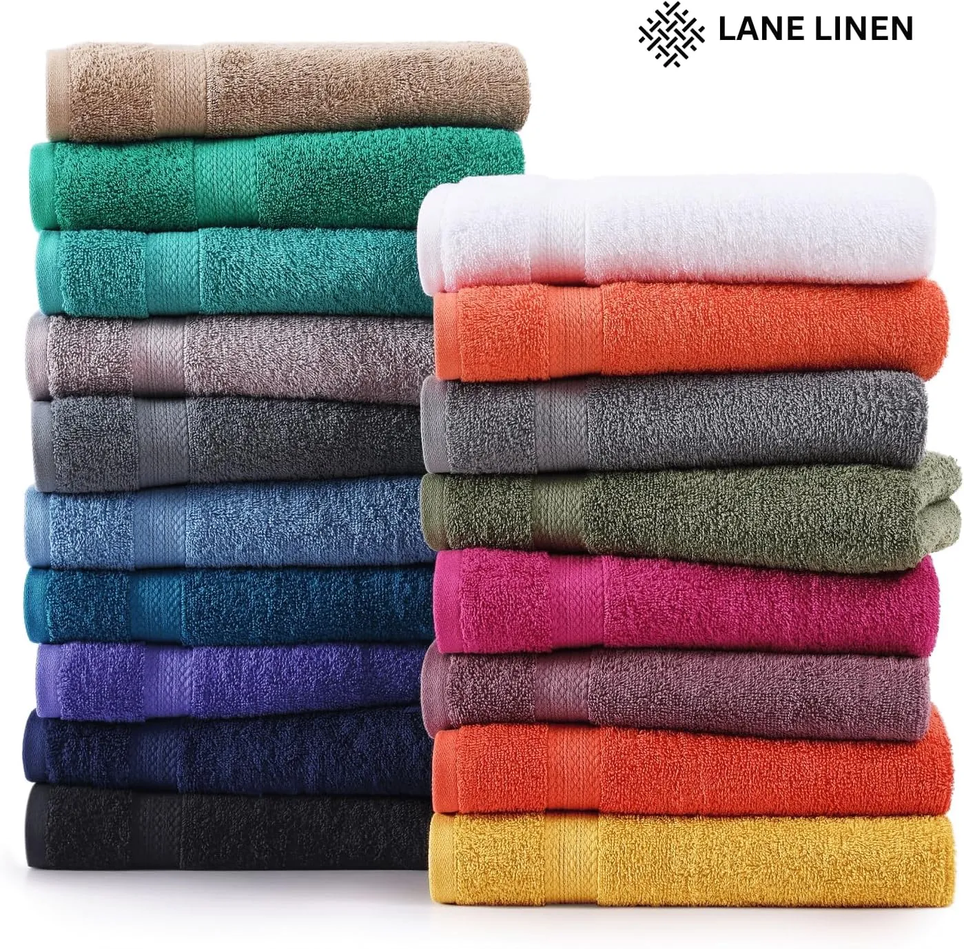 Lane Linen 100% Mercerized Cotton Bathroom Towel Set - 16 Pieces - Fluffy, Super Soft & Highly Absorbent - 4 Bath Towels, 8 Washcloths, 4 Hand Towels - RingSpun, Double Sided Cotton Terry - Tiger Lily