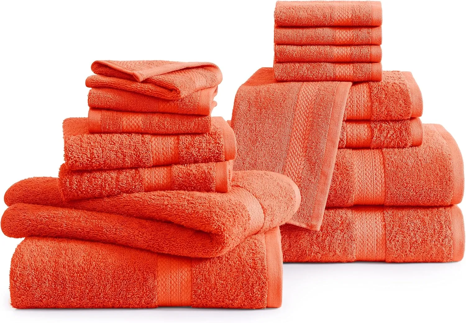 Lane Linen 100% Mercerized Cotton Bathroom Towel Set - 16 Pieces - Fluffy, Super Soft & Highly Absorbent - 4 Bath Towels, 8 Washcloths, 4 Hand Towels - RingSpun, Double Sided Cotton Terry - Tiger Lily