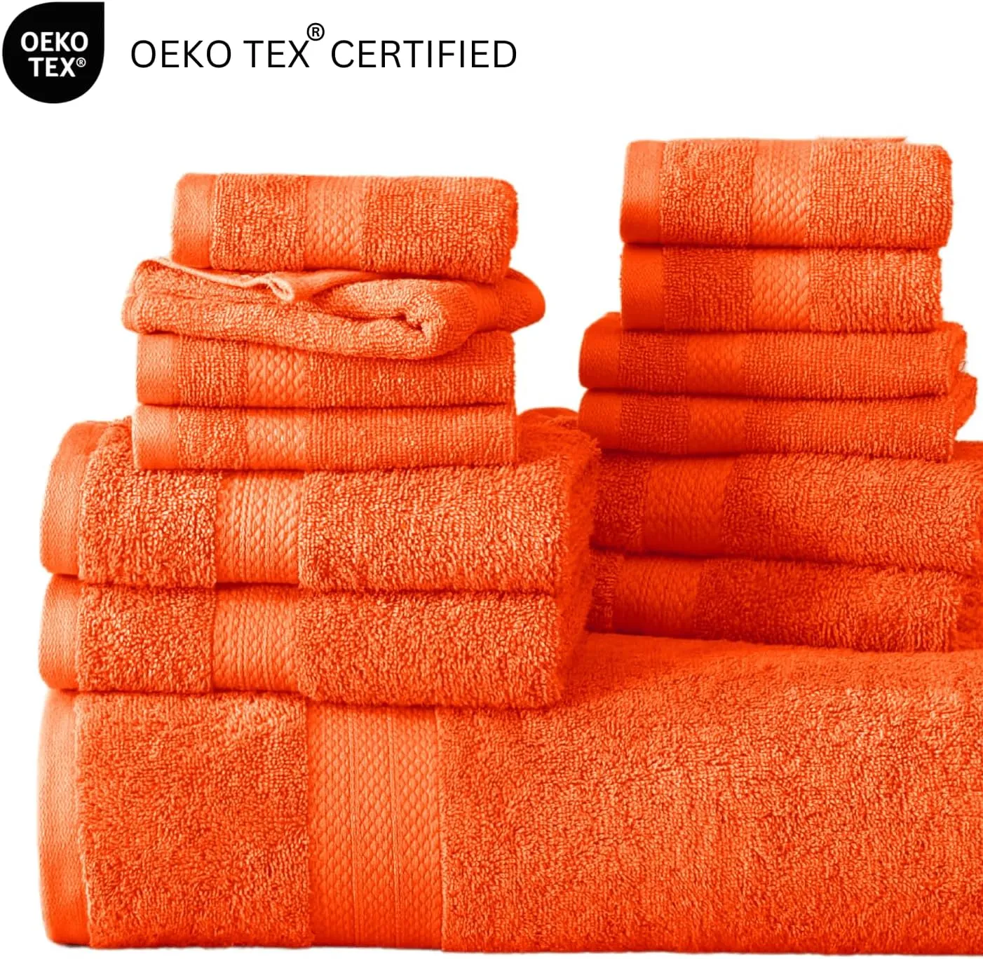 Lane Linen 100% Mercerized Cotton Bathroom Towel Set - 16 Pieces - Fluffy, Super Soft & Highly Absorbent - 4 Bath Towels, 8 Washcloths, 4 Hand Towels - RingSpun, Double Sided Cotton Terry - Tiger Lily