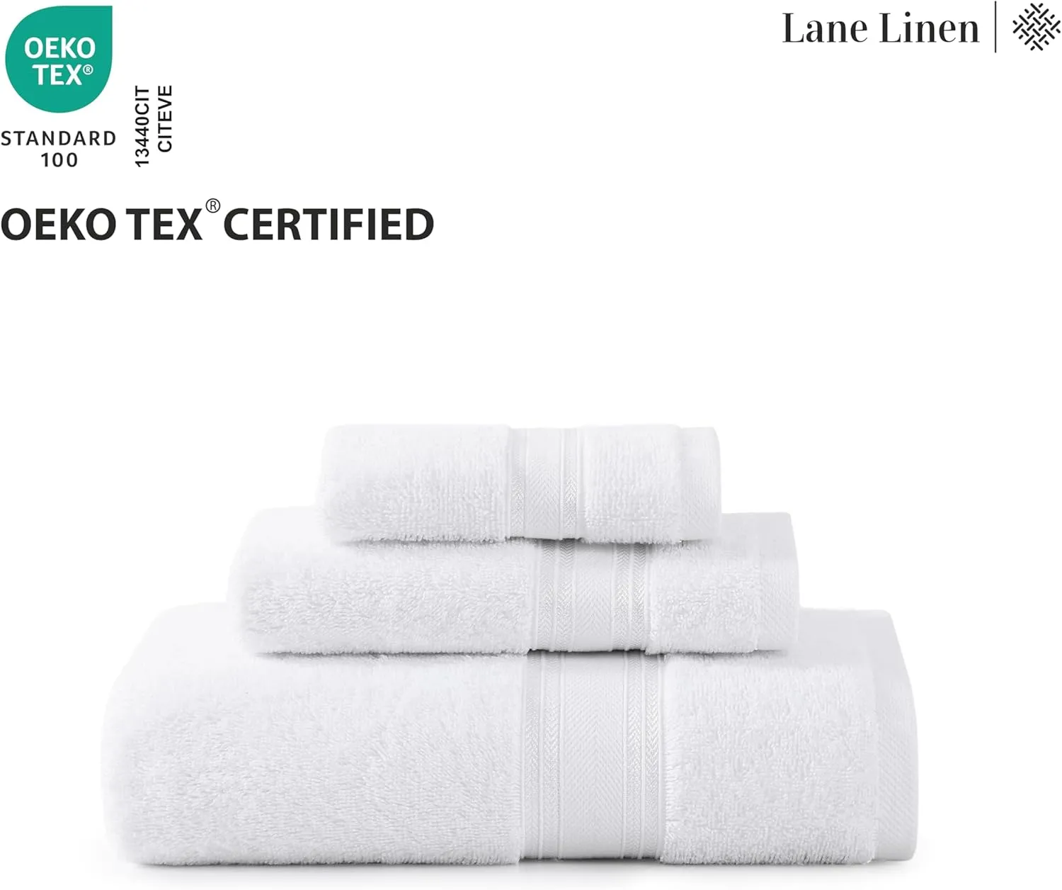 LANE LINEN 100% Mercerized Cotton Luxury Bathroom Towel Set - 18 Pcs - Super Soft, Fluffy & Highly Absorbent - 6 Bath Towels, 6 Washcloths, 6 Hand Towels - Complete Family Pack - White Bath Towel Set