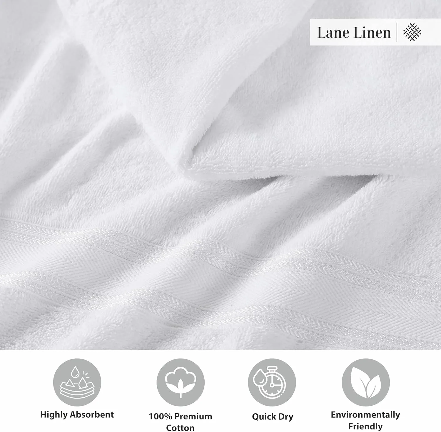 LANE LINEN 100% Mercerized Cotton Luxury Bathroom Towel Set - 18 Pcs - Super Soft, Fluffy & Highly Absorbent - 6 Bath Towels, 6 Washcloths, 6 Hand Towels - Complete Family Pack - White Bath Towel Set