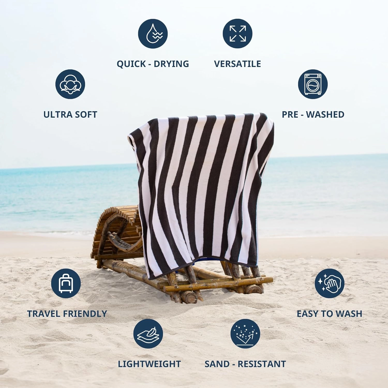 LANE LINEN 100% Cotton Beach Towel - Pack of 2 Cabana Towels, Beach Essentials for Women (30" x 60”), Large Absorbent Towel, Quick Dry & Soft Beach Towels - Grey Towels