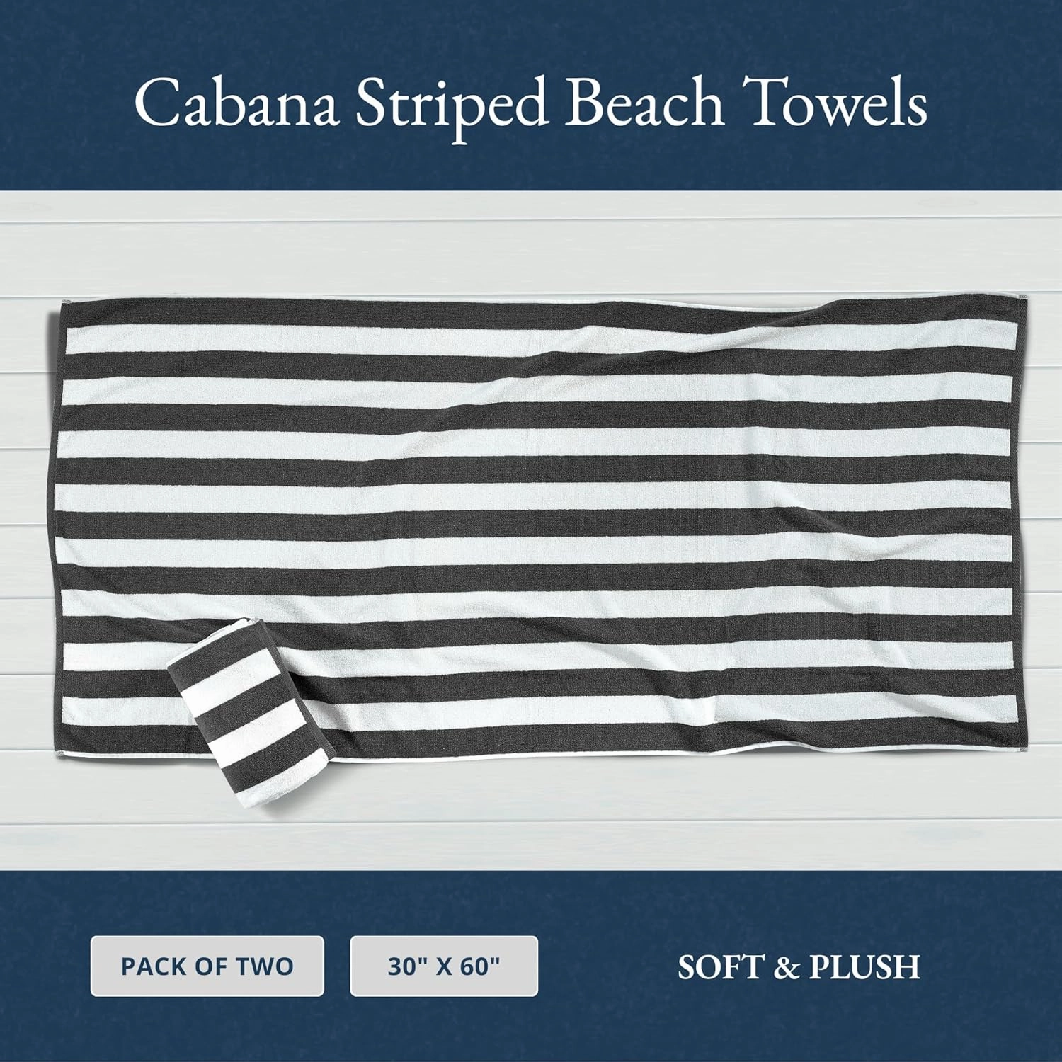 LANE LINEN 100% Cotton Beach Towel - Pack of 2 Cabana Towels, Beach Essentials for Women (30" x 60”), Large Absorbent Towel, Quick Dry & Soft Beach Towels - Grey Towels