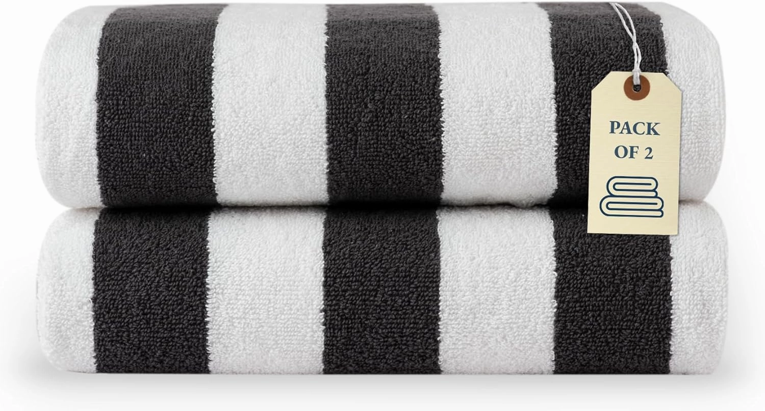 LANE LINEN 100% Cotton Beach Towel - Pack of 2 Cabana Towels, Beach Essentials for Women (30" x 60”), Large Absorbent Towel, Quick Dry & Soft Beach Towels - Grey Towels