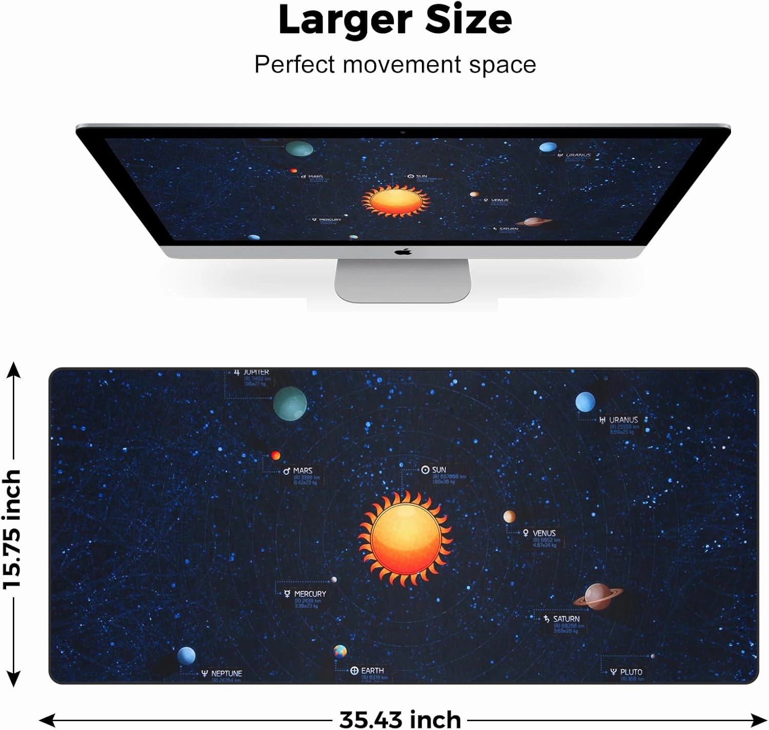 Large Extended Gaming Mouse Pad with Stitched Edges, Non-Slip Waterproof Rubber Base XXL Computer Desk Mat for Office, Keyboard, Laptop and Home, 35.43 X 15.75 Inch Long Desk Pad Galaxy Planetary