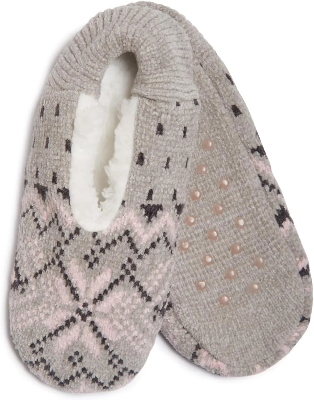 Laura Ashley Womens Fair Isle Fuzzy Slipper Socks with Grippers, Non Slip Warm Cozy Indoor House Slippers