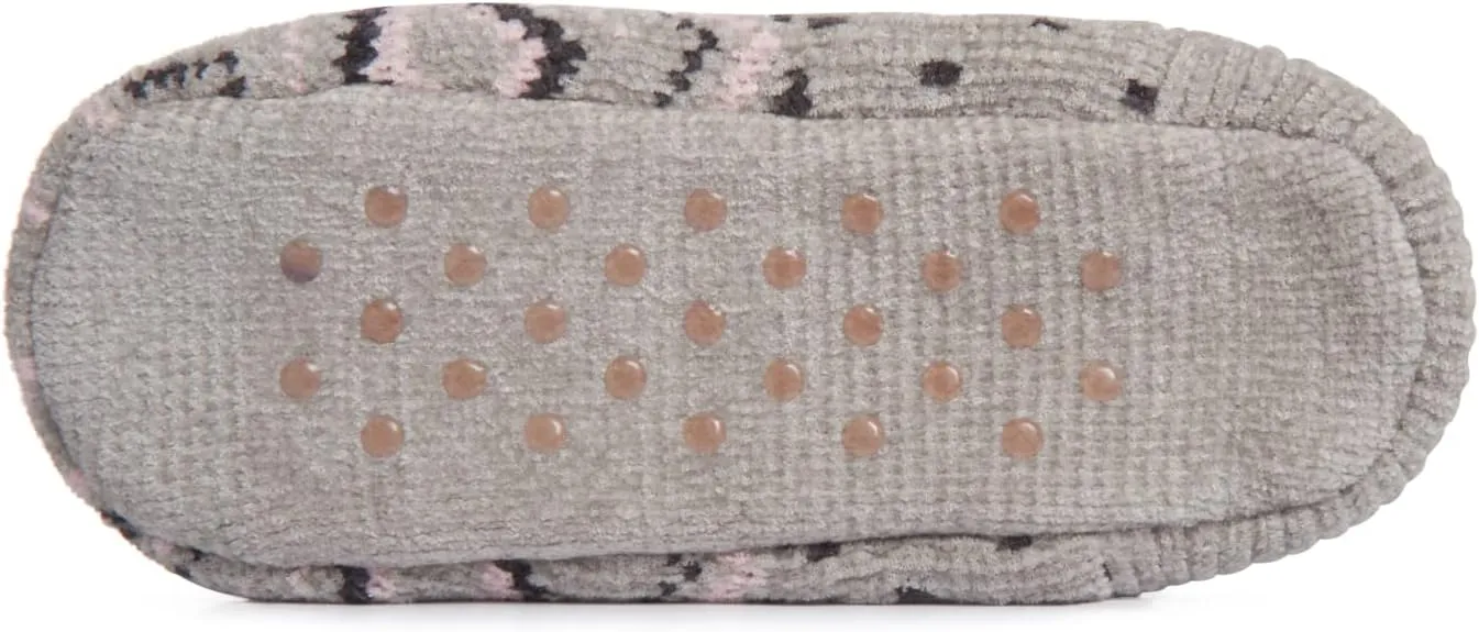Laura Ashley Womens Fair Isle Fuzzy Slipper Socks with Grippers, Non Slip Warm Cozy Indoor House Slippers