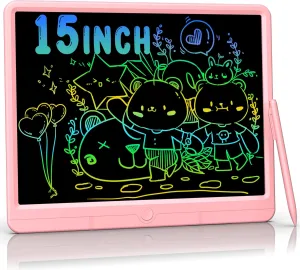 LCD Writing Tablet 15 Inch, Colorful Erasable Doodle Board Drawing Pad, Magic Drawing Tablet for Kids Toddler, Reusable Electronic Doodle Pad, Educational Toys Gifts for 3-12 Year Old Boys Girls