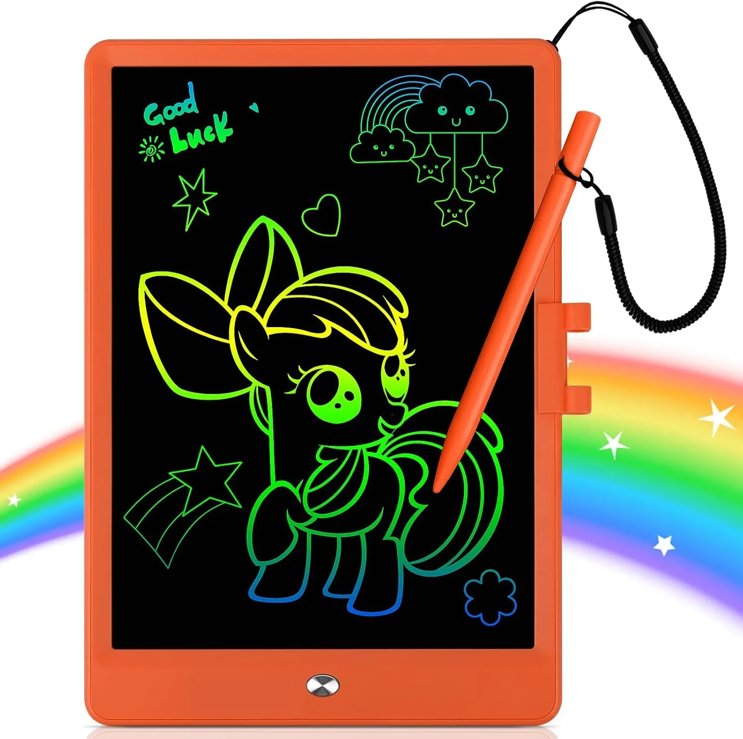 LCD Writing Tablet Doodle Board, 10 Inch Colorful Toddler Drawing Pad, Ideal Travel Essential & Kid Toy for 3-8 Year-Old Boys & Girls（Orange）
