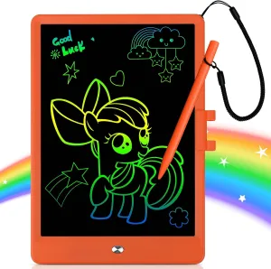 LCD Writing Tablet Doodle Board, 10 Inch Colorful Toddler Drawing Pad, Ideal Travel Essential & Kid Toy for 3-8 Year-Old Boys & Girls（Orange）