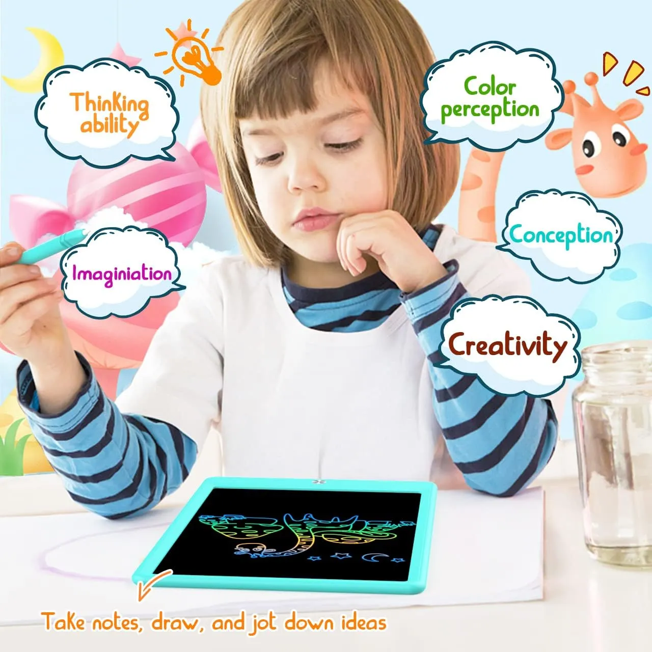 LCD Writing Tablet Doodle Board, Colorful Drawing Pad, Electronic Drawing Tablet, Drawing Pads,Travel Gifts for Kids Ages 3 4 5 6 7 8 Year Old Girls Boys (10.5 inch, Blue&Yellow)