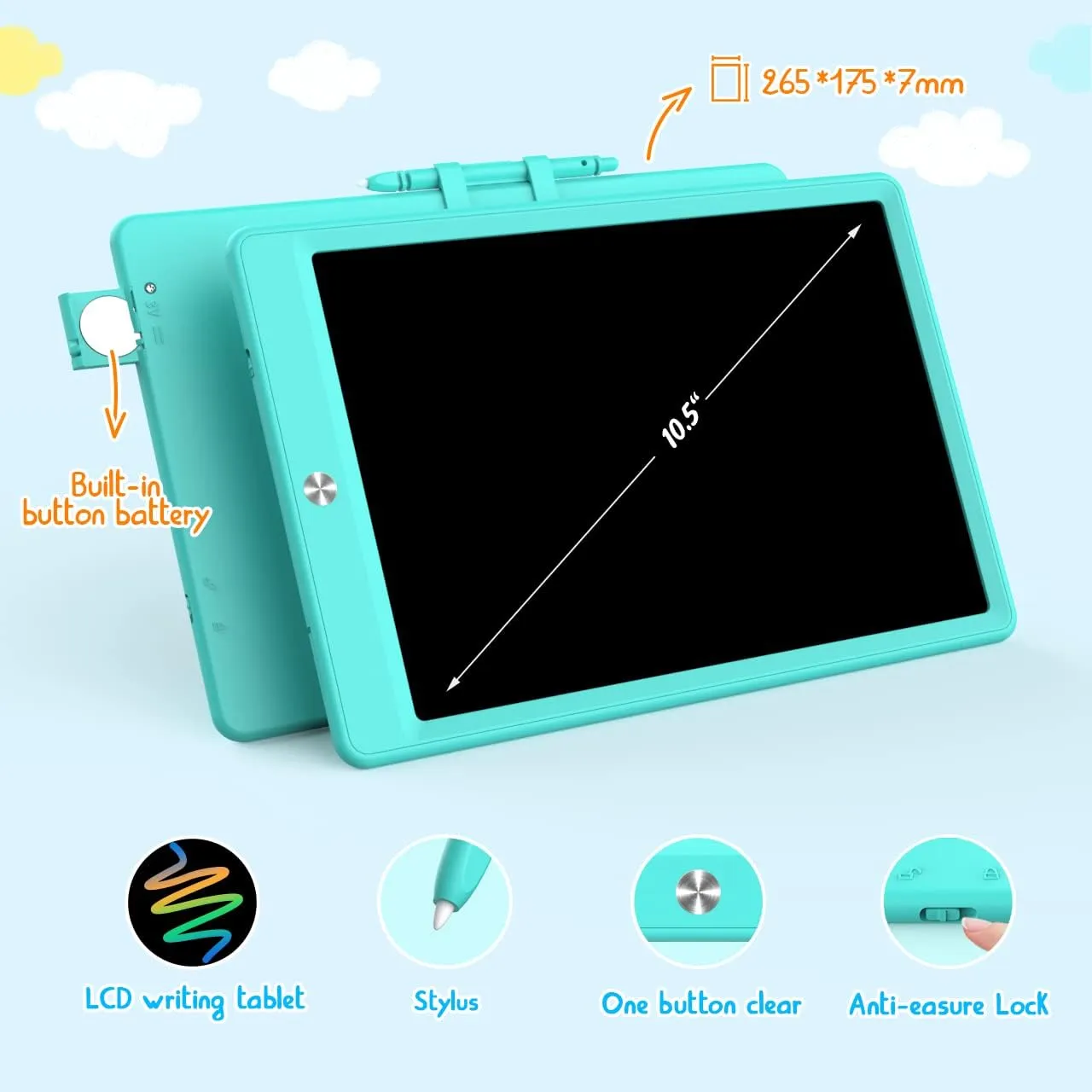 LCD Writing Tablet Doodle Board, Colorful Drawing Pad, Electronic Drawing Tablet, Drawing Pads,Travel Gifts for Kids Ages 3 4 5 6 7 8 Year Old Girls Boys (10.5 inch, Blue&Yellow)