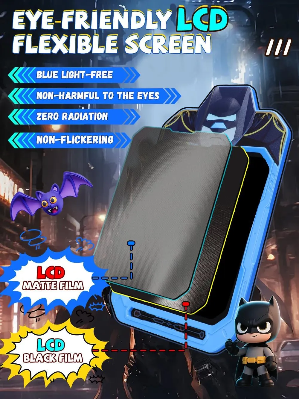 LCD Writing Tablet for Kids 10 Inch Bat Hero for Toddler 2 3 4 5 6 - Paint, Doodle Board, Drawing Pad - Travel Toys, Road Trip Car Activities, Birthday Christmas Gift Boys & Man