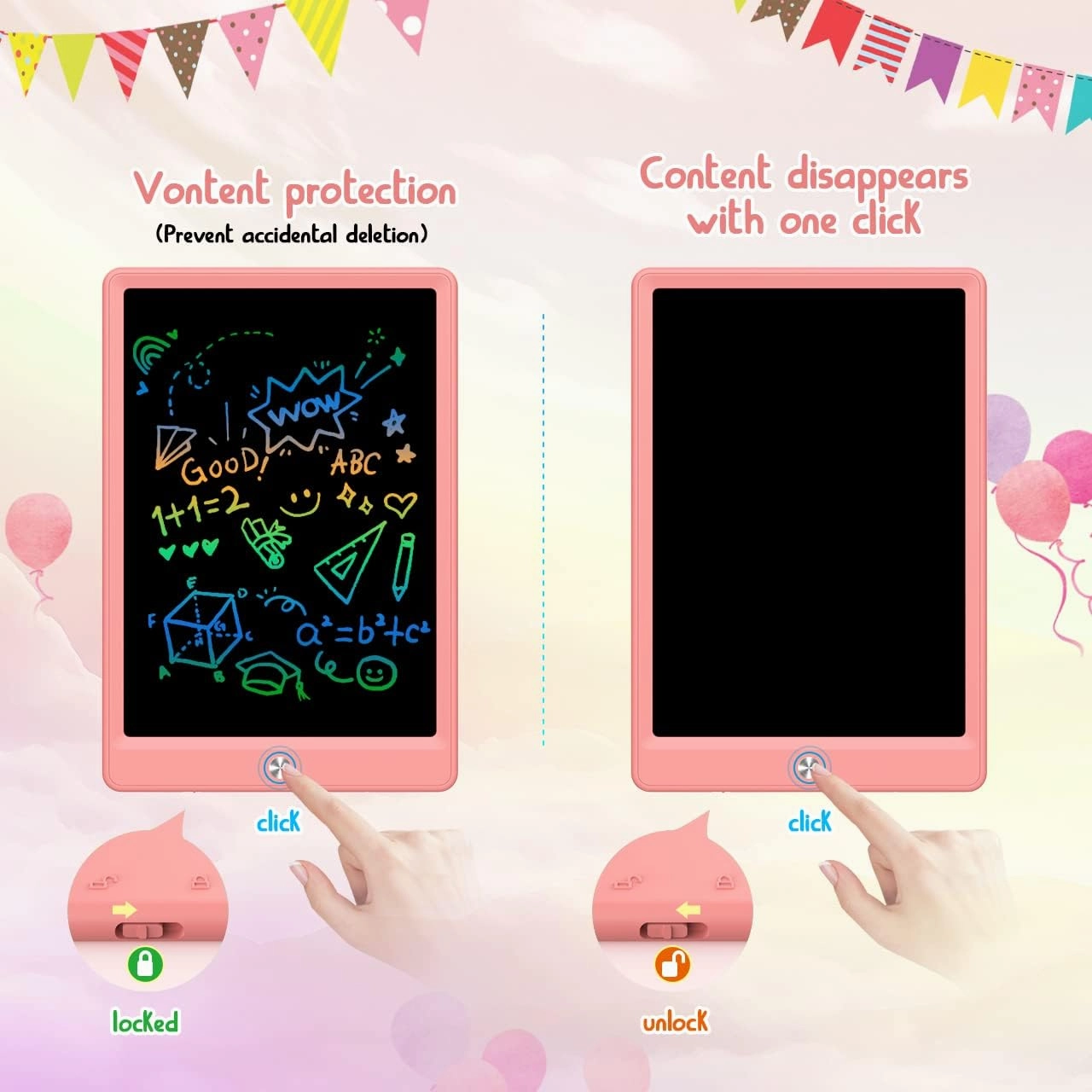 LCD Writing Tablet Doodle Board,12.5 inch Colorful Drawing Pad,Electronic Drawing Tablet, Drawing Pads,Travel Gifts for Kids Ages 3 4 5 6 7 8 Year Old Girls Boys (Pink)