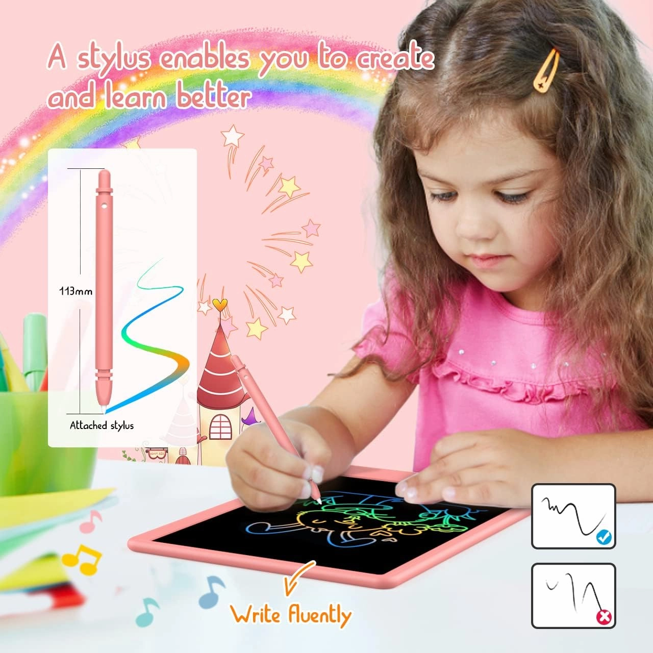 LCD Writing Tablet Doodle Board,12.5 inch Colorful Drawing Pad,Electronic Drawing Tablet, Drawing Pads,Travel Gifts for Kids Ages 3 4 5 6 7 8 Year Old Girls Boys (Pink)