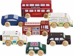 Le Toy Van London Car Set Premium Wooden Toys for Kids Ages 3 Years & Up (TV267), 7-pk