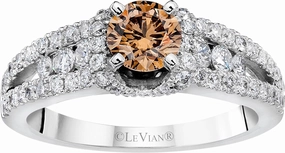 LE VIAN 1 1/3 Carat Vanilla and Chocolate Diamond Engagement Ring for Women | 14k White Gold Round Halo Ring for Her (H-I/Brown, VS2-SI1, 1.33 cttw) Anniversary Wedding Promise Band Size 7