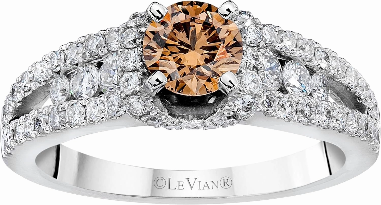 LE VIAN 1 1/3 Carat Vanilla and Chocolate Diamond Engagement Ring for Women | 14k White Gold Round Halo Ring for Her (H-I/Brown, VS2-SI1, 1.33 cttw) Anniversary Wedding Promise Band Size 7