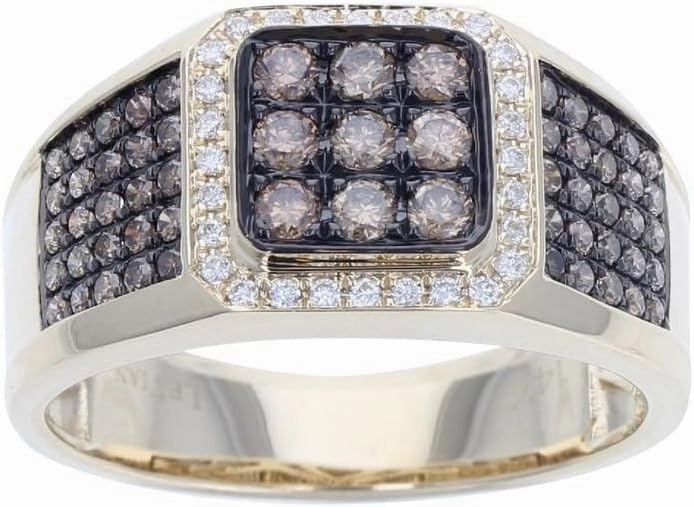 LE VIAN 3/4 Carat Chocolate Diamond and 1/6 Carat Vanilla Diamond Signet Ring for Women I 14k Yellow Gold Pave Design Ring for Her (Brown, SI, 0.95 cttw) Anniversary Promise Wedding Band Size 7