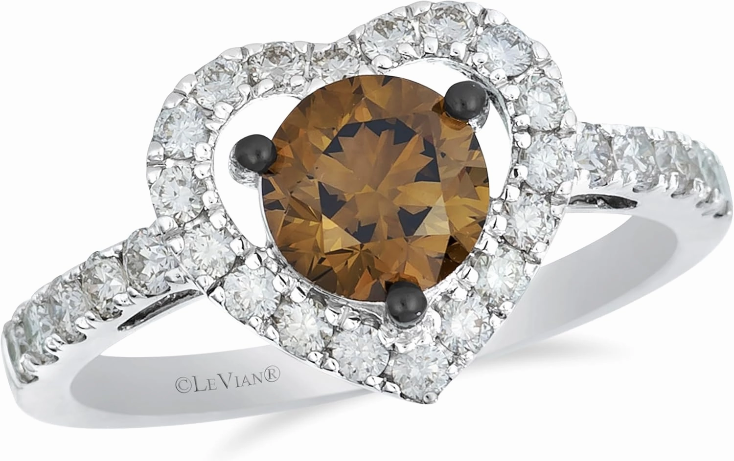 Le Vian 3/4 or 1 1/2 Carat Chocolate Diamond Heart Engagement Ring for Women I 14k White Gold Promise Ring for Her (Brown/H-I, SI2-SI3, cttw) Clear Diamond Accents Wedding Anniversary Band Size 6 to 8
