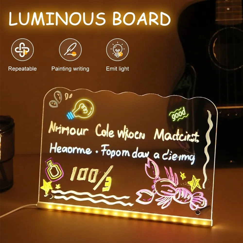 LED Note Board with Colors, 2025 New 7.9"×11.8" Creative Rewritable Acrylic LED Message Board, Reusable Doodle Glow Drawing Board Led Drawing Board for Office Home Christmas (Style 3)