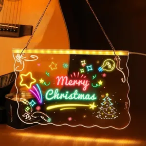 LED Note Board with Colors, 2025 New 7.9"×11.8" Creative Rewritable Acrylic LED Message Board, Reusable Doodle Glow Drawing Board Led Drawing Board for Office Home Christmas (Style 3)