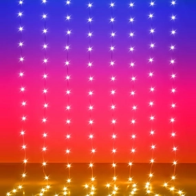 LED Curtain Lights, 8ft x 6ft 144 LED RGB Color Changing String Fairy Lights Curtain with Smart APP Control, Music &Voice Sync for Bedroom Backdrop Wall Indoor Outdoor Christmas Decorations