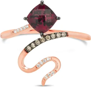 LeVian 14K Rose Gold, Rhodolite Garnet, White & Chocolate Diamonds Snake Ring (Fancy Brown/G-H Color, VS2-SI1 Clarity)