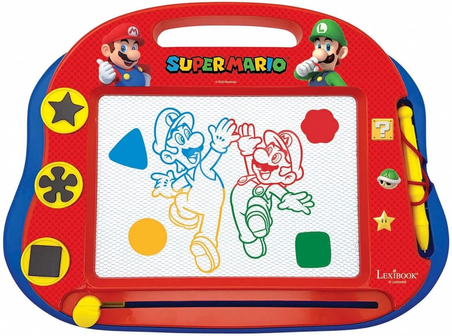 LEXIBOOK CRNI550 Super Mario Brothers Multicolor Magic Magnetic Nintendo Drawing Board, Artistic Creative Toy for Girls and Boys, Stylus Pen and Stamps, Red/Blue