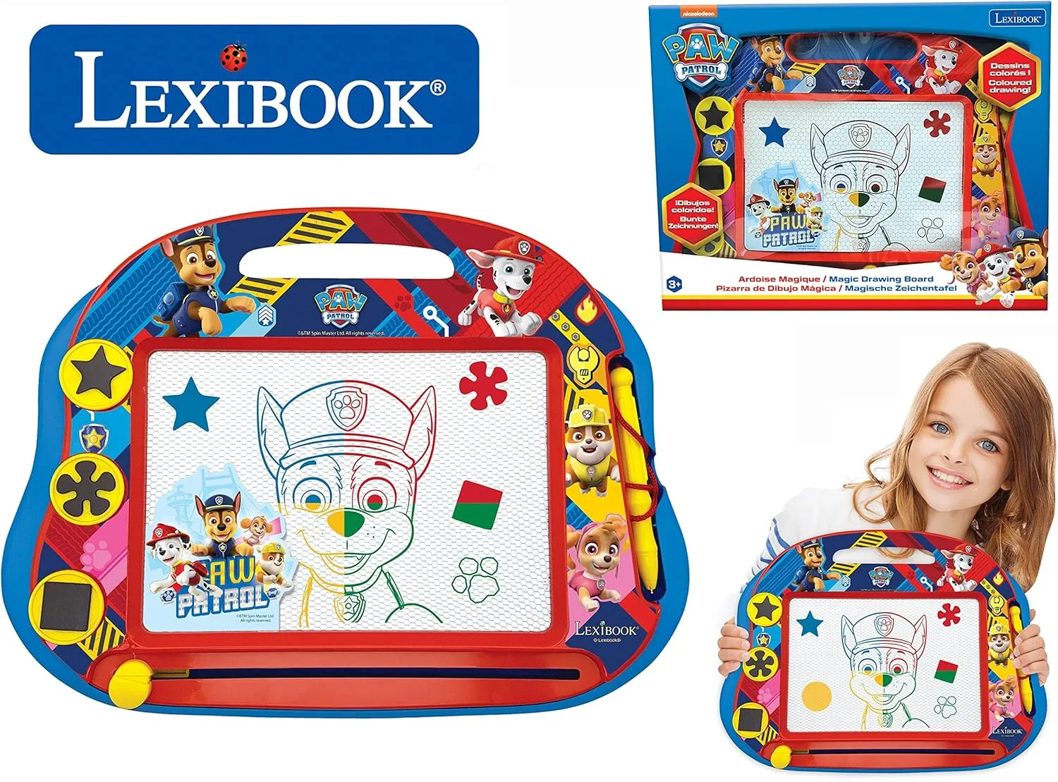 Lexibook Magic Magnetic Paw Patrol Helper on Four Paw Drawing Board, Magnetic Board for Kids, Artistic Creative Toy for Girls and Boys, Pen and Magnets, Blue/Red, CRPA550