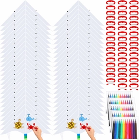 Libima DIY Blank Kites for Kids Large Kite Making Kit Bulk Easy to Fly Party Pack with Watercolor Pens and String Decorating Coloring Party Set for Craft Outdoor Games(100,Wave)